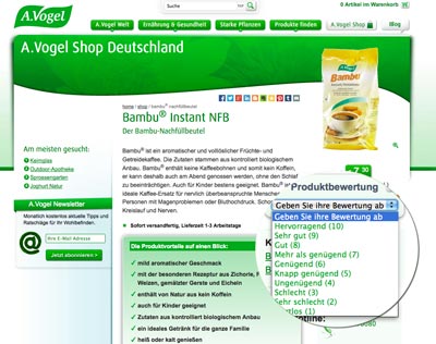 Produktbewertung im A.Vogel Shop Shopseite Bewertung