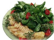 Kabeljaufilet auf Salat mit Kresse-Sprossen Kabeljaufilet auf Salat mit Kresse-Sprossen